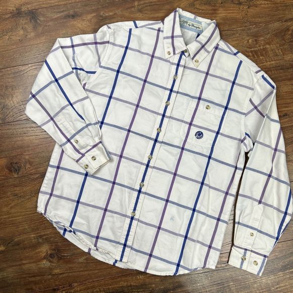 Wrangler Twenty X Mens White Purple Blue Plaid Button Down Long Sleeve *No Size* - Picture 1 of 9